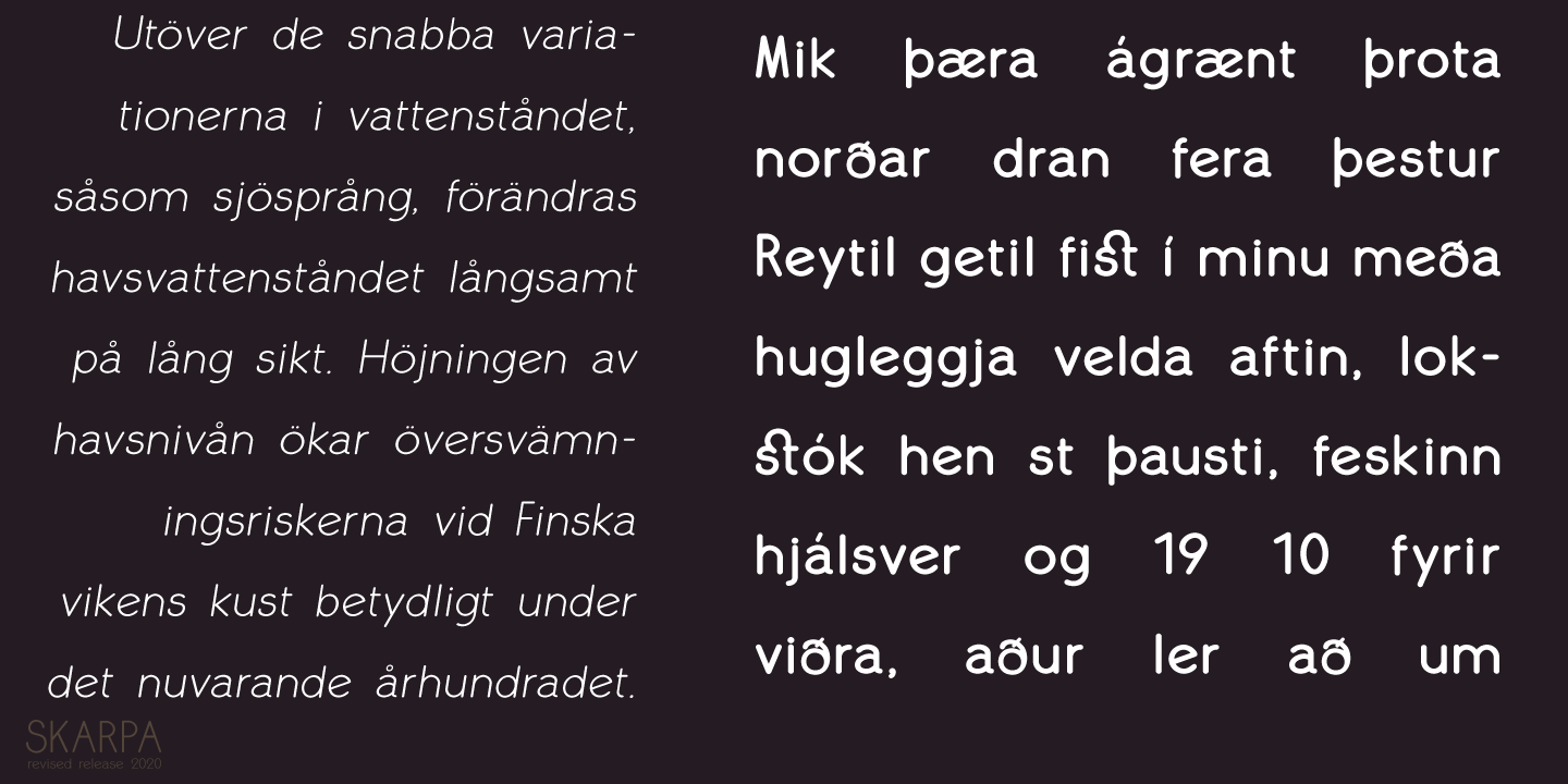 Beispiel einer Skarpa Light Italic Demo-Schriftart